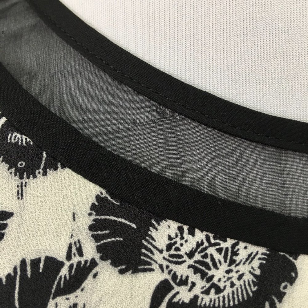 A.L.C. Women's Black White Floral Short Sleeve 100% Silk Crew Blouse Size Large - Picture 4 of 14